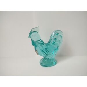 Fenton glass bird figurine chicken rooster blue